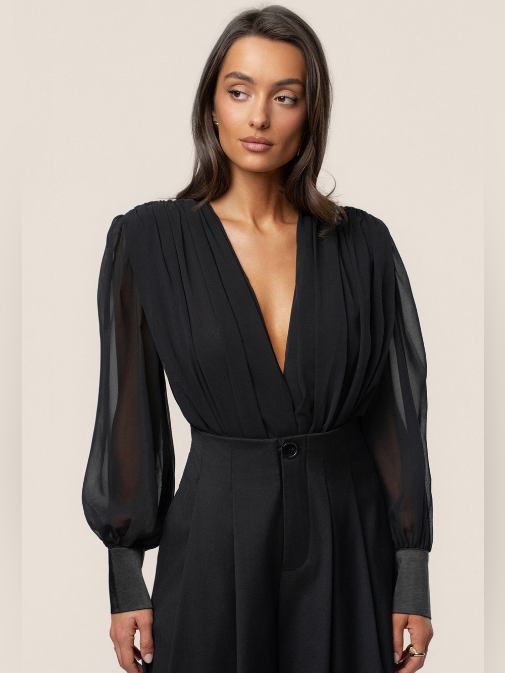 JLUXLABEL Black Refined Pleated Chiffon Top
